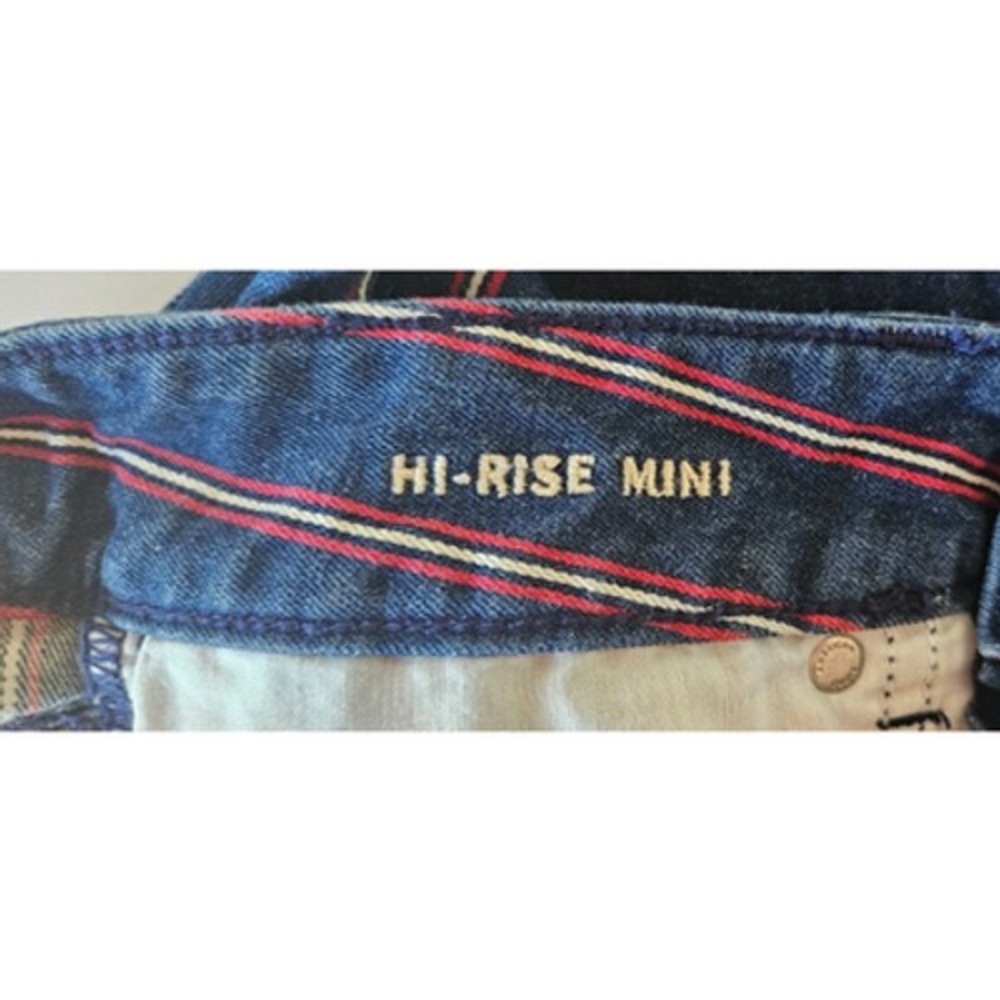 AE Striped Denim Mini Skirt 4 Navy Blue Red High Rise Beachy Nautical Preppy - Picture 4 of 8